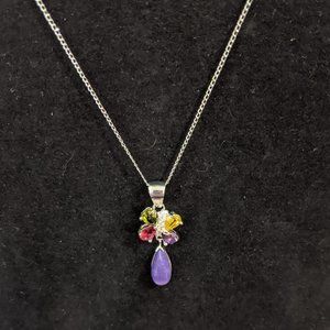 Silver CZ Jasper Pendant Necklace